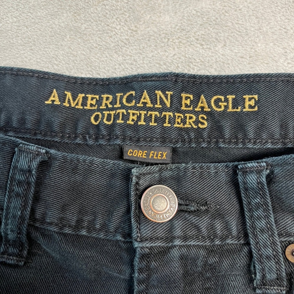 American Eagle Core Flex Slim Straight Black Jeans Mens 32x32 (34x30) Distressed - Picture 10 of 16